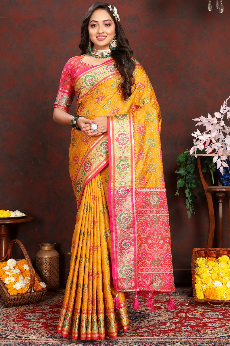 Desiring Yellow Soft Banarasi Silk Saree With Adorning Blouse Piece