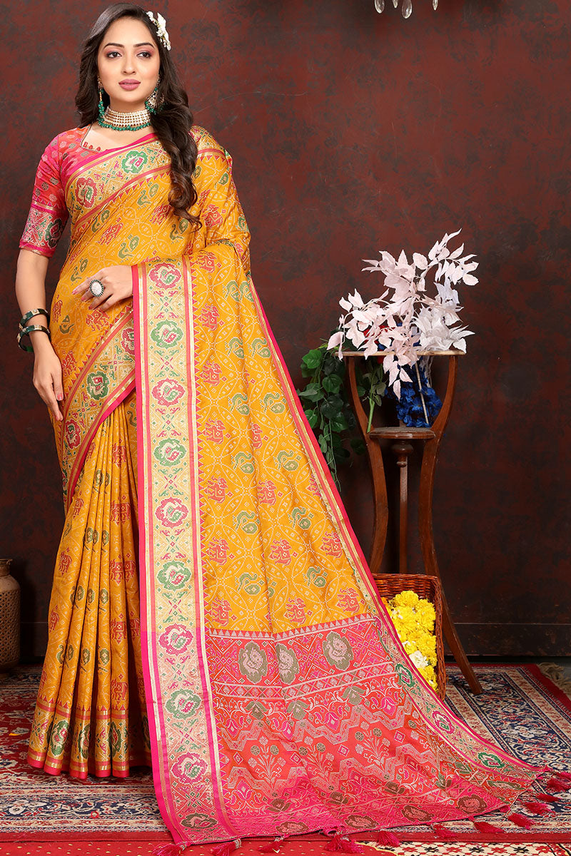 Desiring Yellow Soft Banarasi Silk Saree With Adorning Blouse Piece