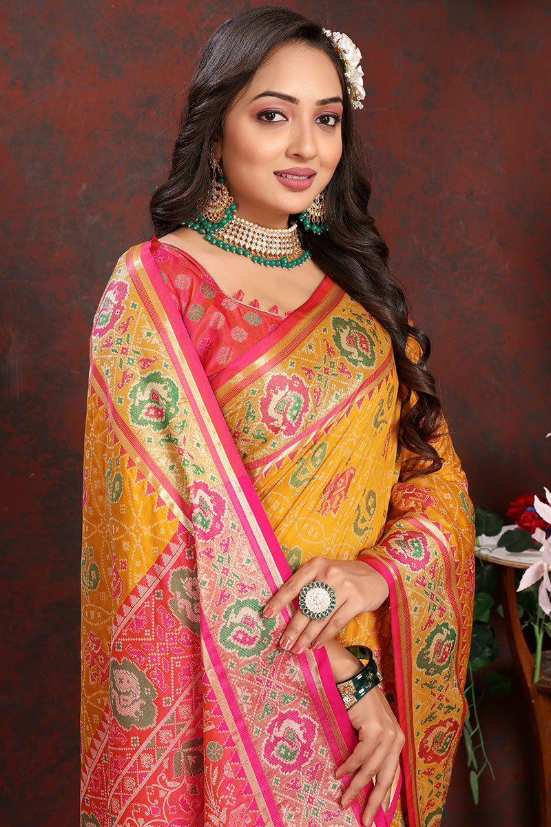 Desiring Yellow Soft Banarasi Silk Saree With Adorning Blouse Piece