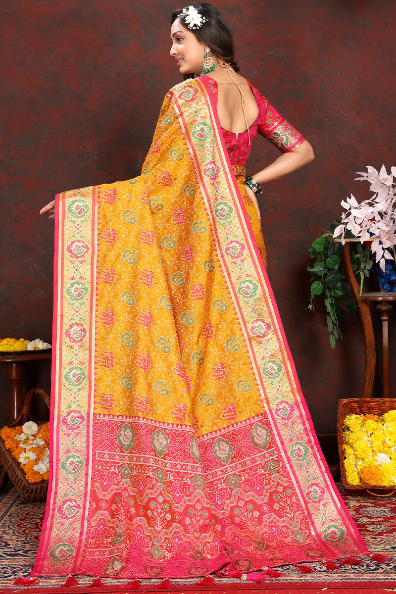 Desiring Yellow Soft Banarasi Silk Saree With Adorning Blouse Piece