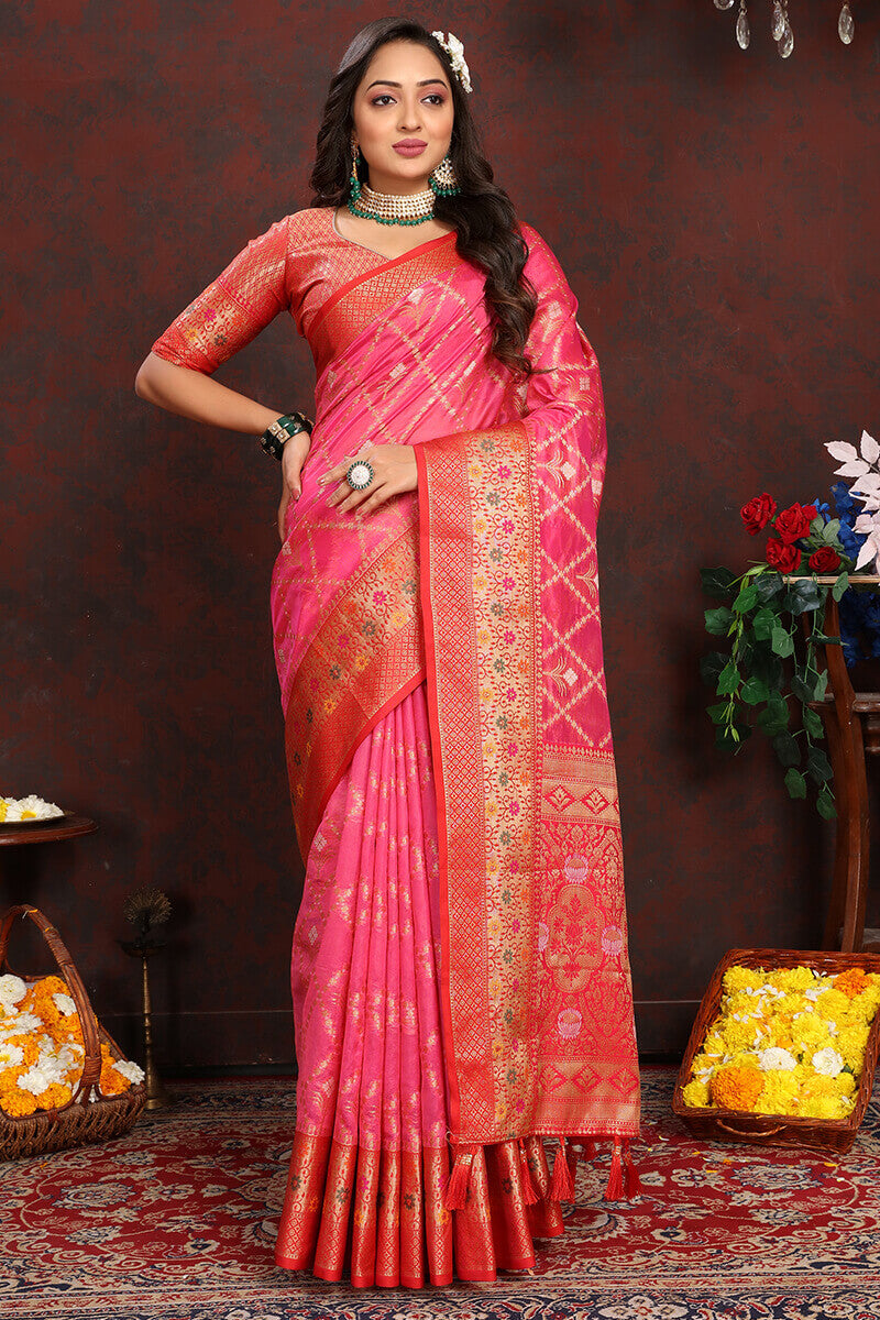 Marvellous Dark Pink Soft Banarasi Silk Saree With Unique Blouse Piece