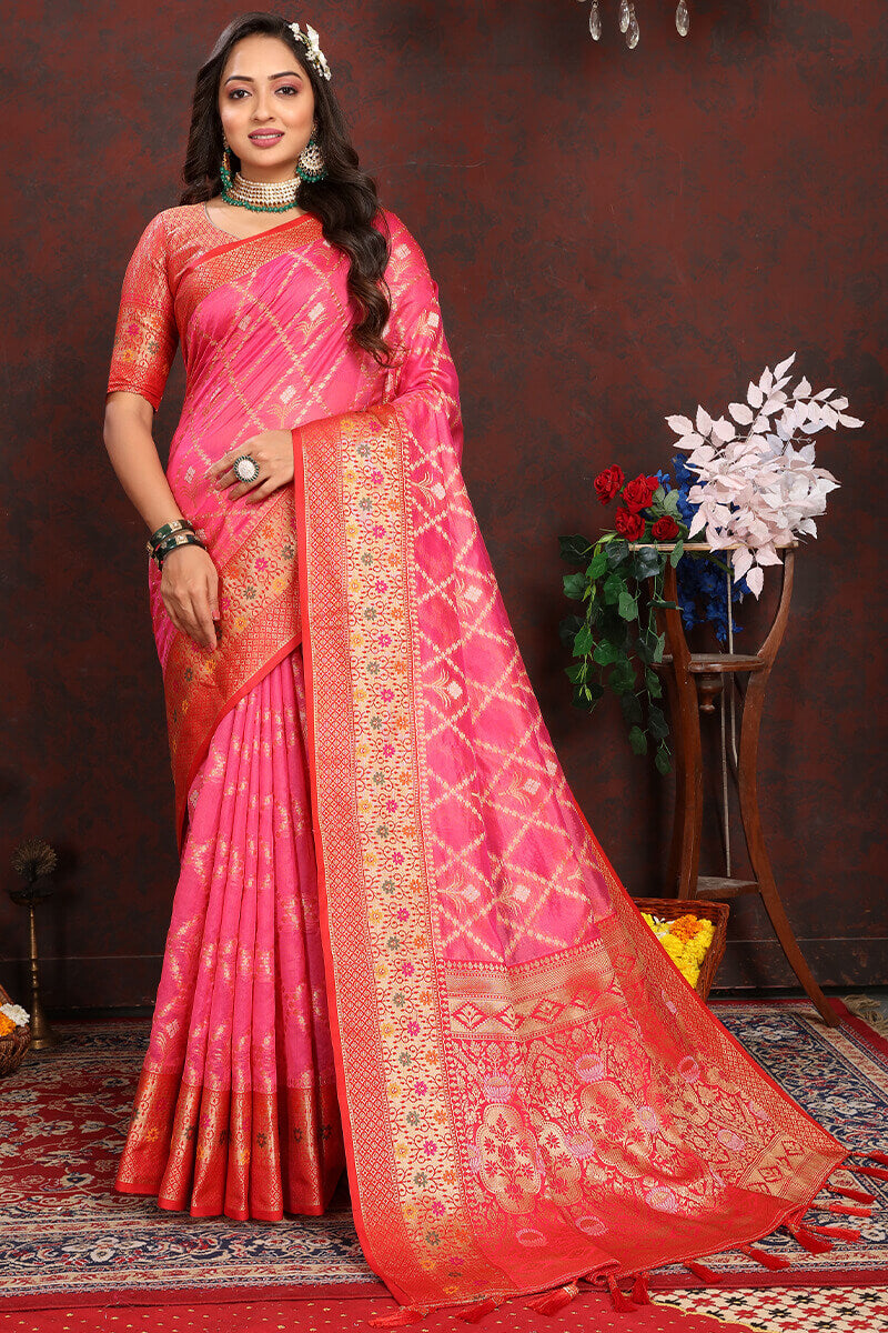 Marvellous Dark Pink Soft Banarasi Silk Saree With Unique Blouse Piece
