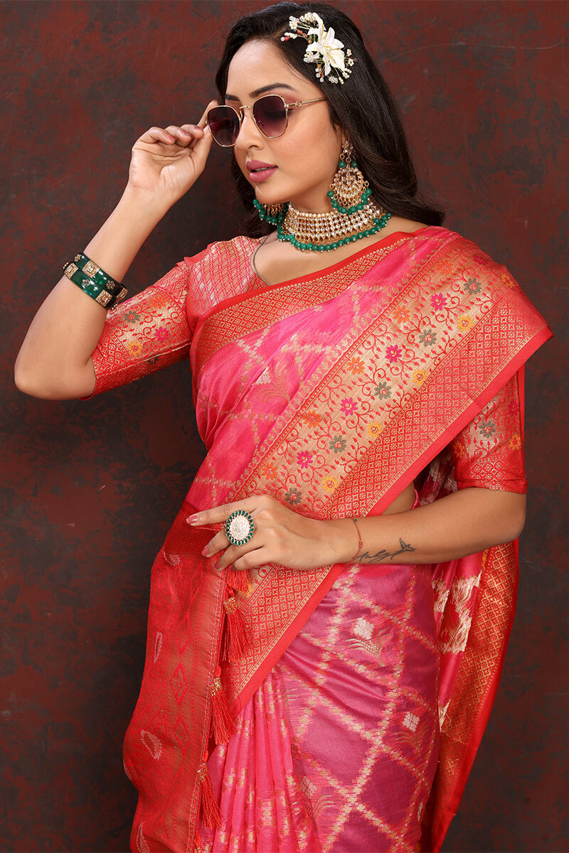 Marvellous Dark Pink Soft Banarasi Silk Saree With Unique Blouse Piece