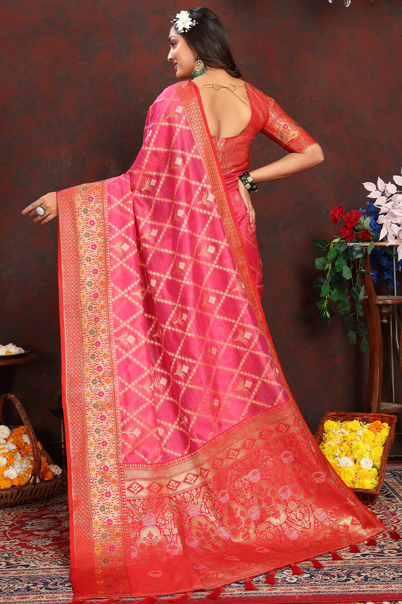 Marvellous Dark Pink Soft Banarasi Silk Saree With Unique Blouse Piece