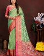 Exceptional Pista Soft Banarasi Silk Saree With Super extravagant Blouse Piece