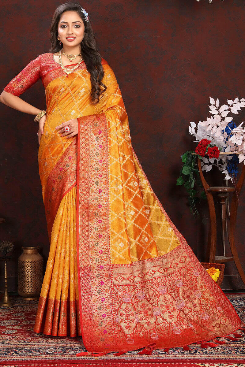 Enticing Yellow Soft Banarasi Silk Saree With Desuetude Blouse Piece