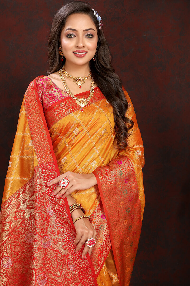 Enticing Yellow Soft Banarasi Silk Saree With Desuetude Blouse Piece