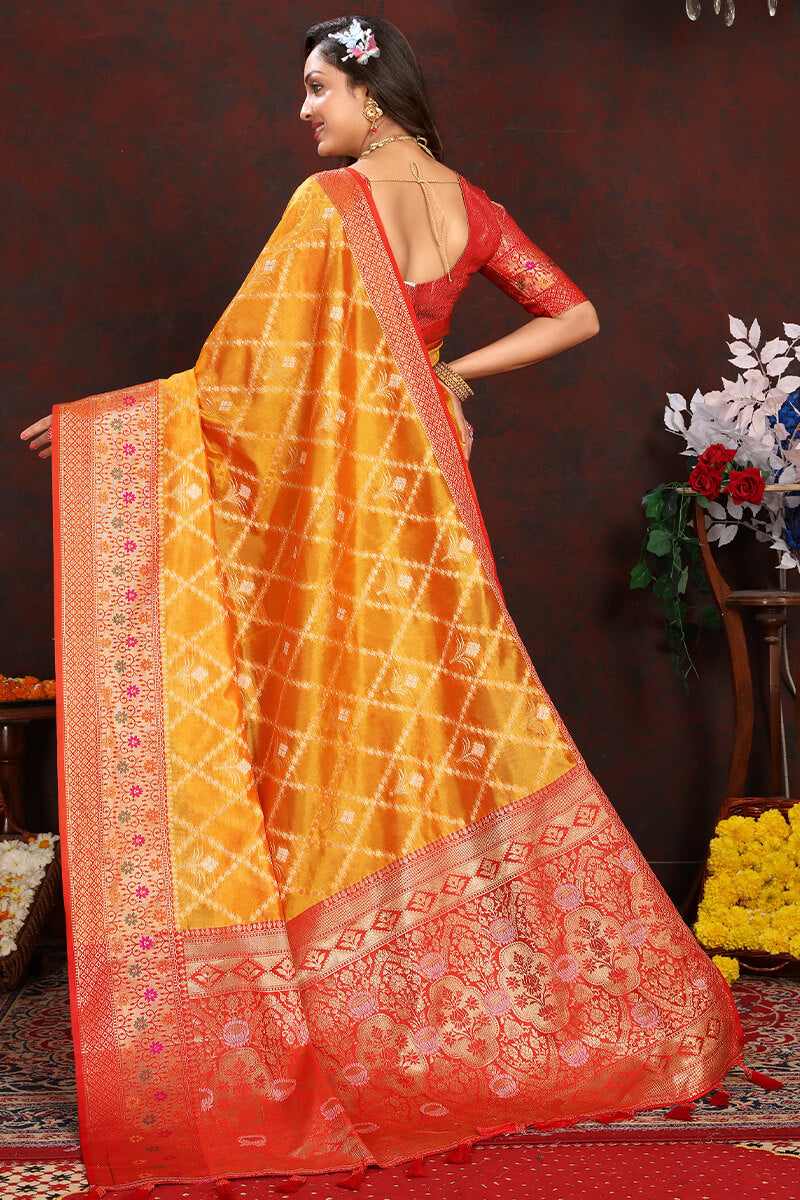 Enticing Yellow Soft Banarasi Silk Saree With Desuetude Blouse Piece