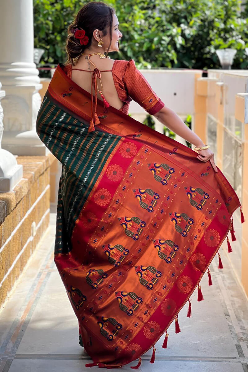 Allure Dark Green Paithani Silk Saree With Proficient Blouse Piece