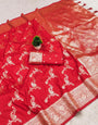 Chatoyant Red Soft Banarasi Silk Saree With Super classy Blouse Piece