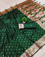 Fugacious Dark Green Soft Banarasi Silk Saree With Exuberant Blouse Piece