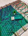 Glamorous Green Soft Banarasi Silk Saree With Delectable Blouse Piece