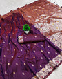 Luxuriant Purple Soft Banarasi Silk Saree With Devastating Blouse Piece