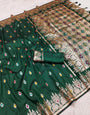 Beleaguer Dark Green Soft Banarasi Silk Saree With Fragrant Blouse Piece