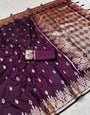 Nebula Wine Soft Banarasi Silk Saree With Lovely Blouse Piece