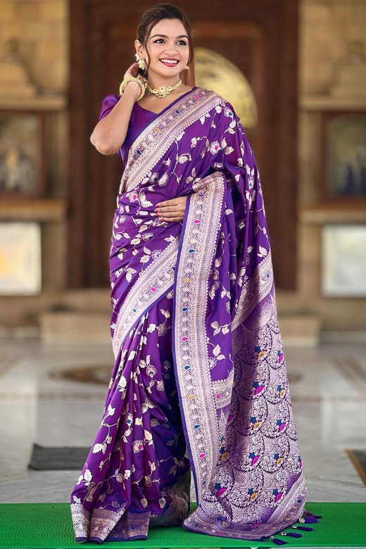 Verdant Royal Purple Soft Banarasi Silk Saree With Enthralling Blouse Piece
