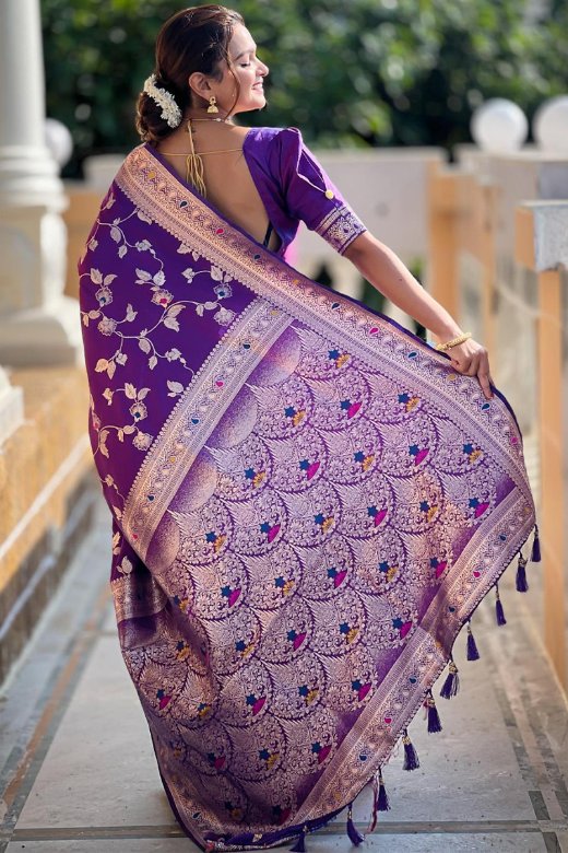 Verdant Royal Purple Soft Banarasi Silk Saree With Enthralling Blouse Piece
