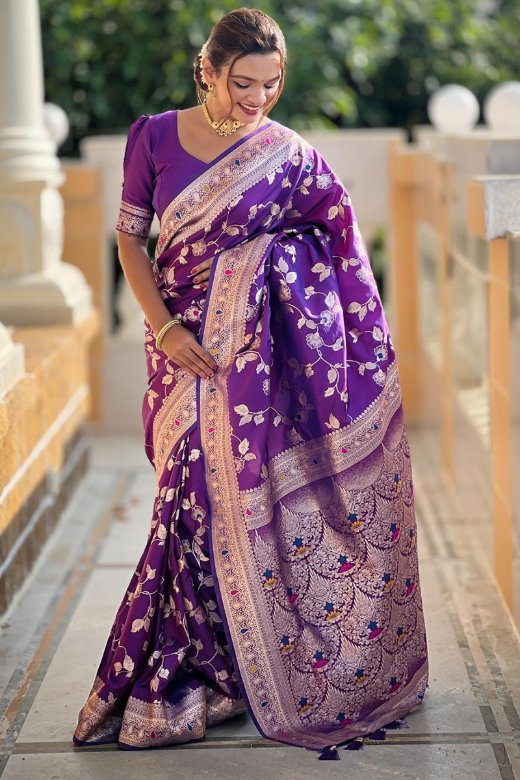 Verdant Royal Purple Soft Banarasi Silk Saree With Enthralling Blouse Piece