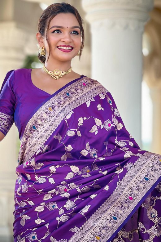 Verdant Royal Purple Soft Banarasi Silk Saree With Enthralling Blouse Piece