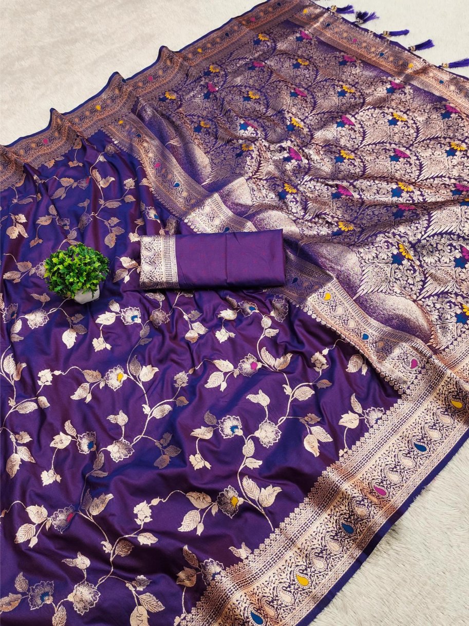 Verdant Royal Purple Soft Banarasi Silk Saree With Enthralling Blouse Piece