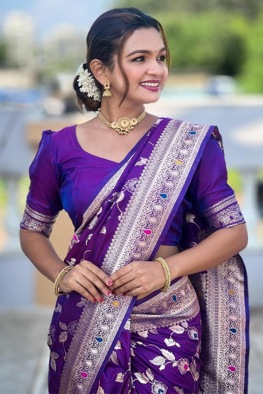 Verdant Royal Purple Soft Banarasi Silk Saree With Enthralling Blouse Piece