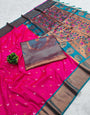 Bewitching Dark Pink Paithani Silk Saree With Panoply Blouse Piece