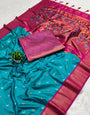 Devastating Firozi Paithani Silk Saree With Unequalled Blouse Piece