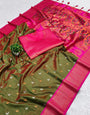 Zephyr Mehndi Paithani Silk Saree With Mellifluous Blouse Piece