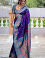 Designer Royal Blue Paithani Silk Saree With Staring Blouse Piece