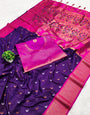 Sensational Royal Purple Paithani Silk Saree With Trendy Blouse Piece