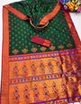 Ideal Dark Green Paithani Silk Saree With Prettiest Blouse Piece