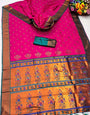 Groovy Dark Pink Paithani Silk Saree With Blooming Blouse Piece