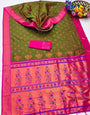 Deserving Mehndi Paithani Silk Saree With Mesmerising Blouse Piece