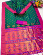 Exuberant Rama Paithani Silk Saree With Elaborate Blouse Piece