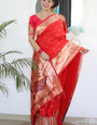 Artistic Red Paithani Silk Saree With Seraglio Blouse Piece