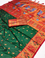 Trendy Dark Green Paithani Silk Saree With Blissful Blouse Piece