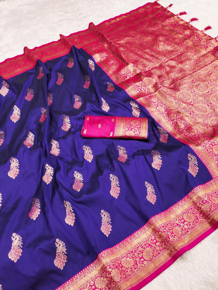 Desultory Blue Soft Banarasi Silk Saree With Prettiest Blouse Piece