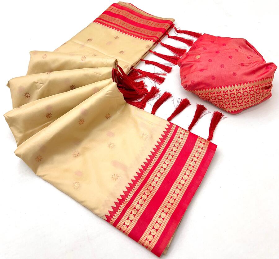 Invaluable Beige Soft Banarasi Silk Saree With Embellished Blouse Piece