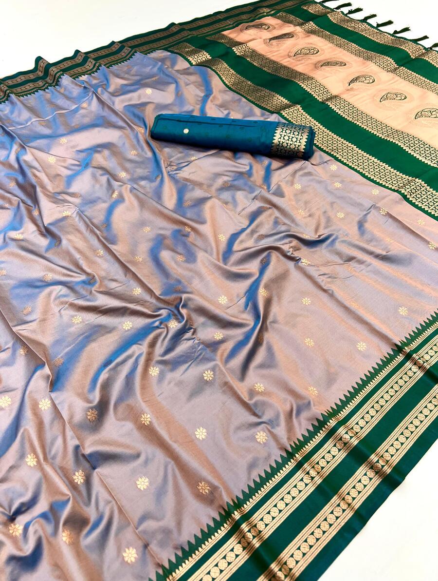Seraglio Grey Soft Banarasi Silk Saree With Charming Blouse Piece