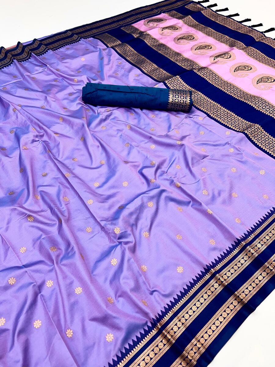 Beauteous Lavender Soft Banarasi Silk Saree With Ineffable Blouse Piece