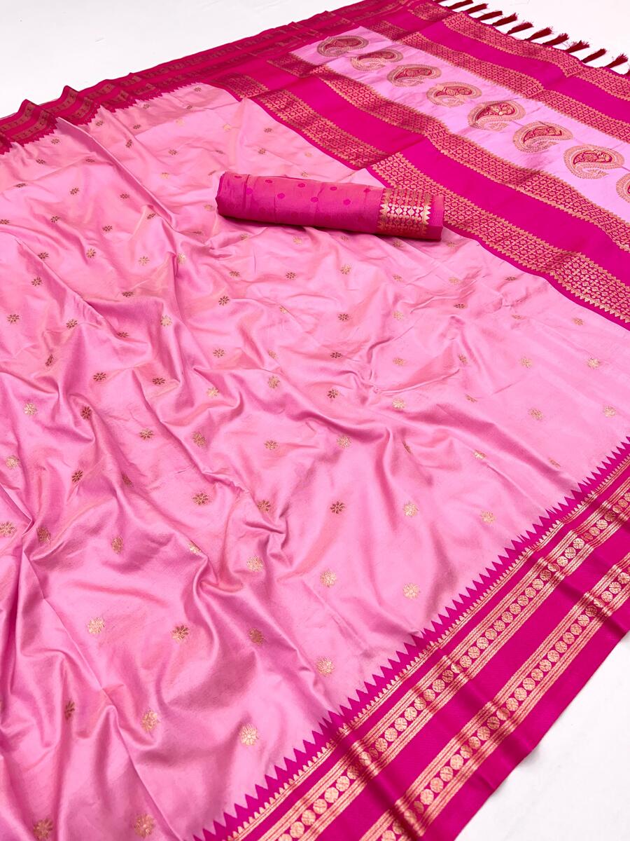 Scintilla Pink Soft Banarasi Silk Saree With Gratifying Blouse Piece