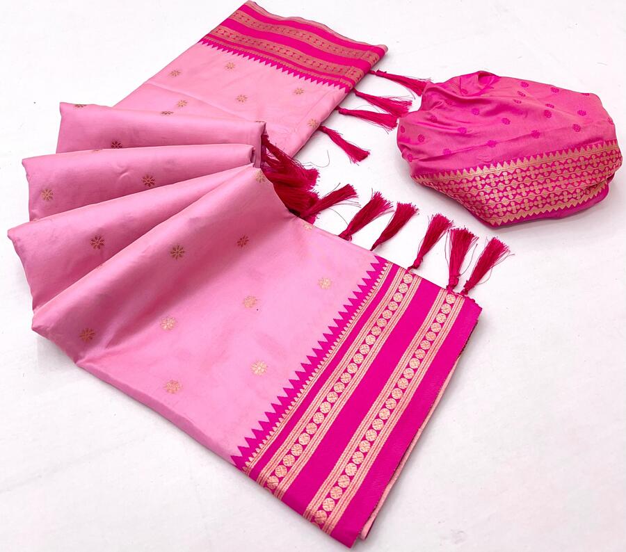 Scintilla Pink Soft Banarasi Silk Saree With Gratifying Blouse Piece