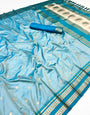 Elaborate Sky Soft Banarasi Silk Saree With Mellifluous Blouse Piece