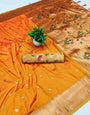 A dreamy Mustard Paithani Silk Saree With Flameboyant Blouse Piece