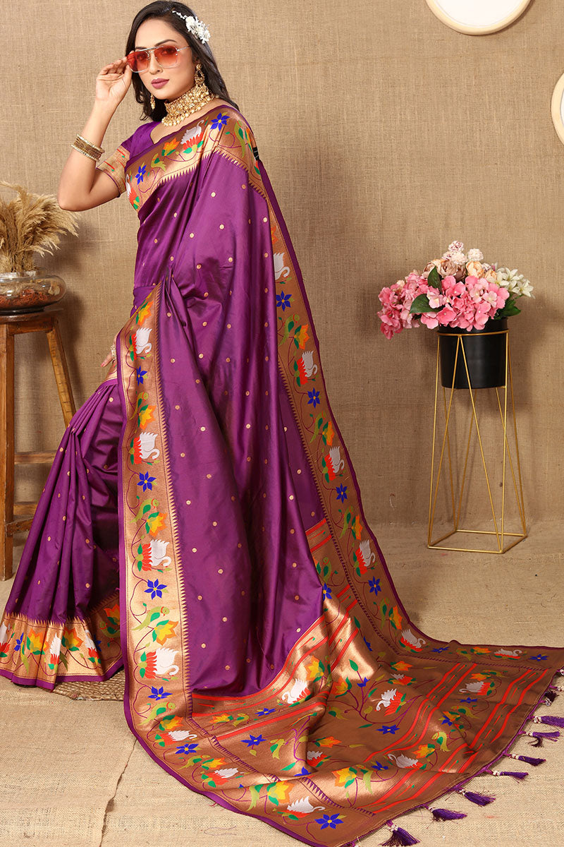 Ebullience Purple Paithani Silk Saree With Chatoyant Blouse Piece