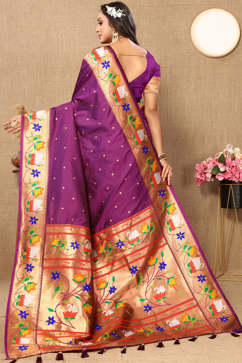 Ebullience Purple Paithani Silk Saree With Chatoyant Blouse Piece