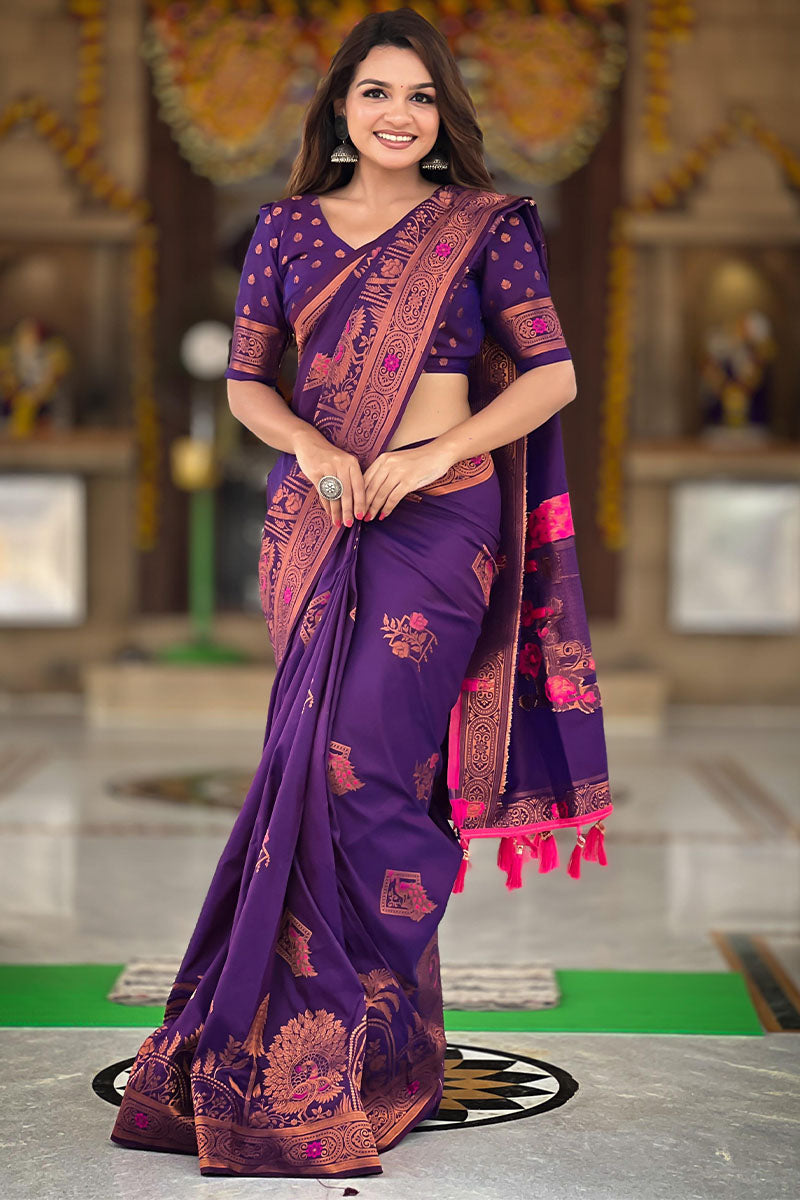 Comely Purple Paithani Silk Saree With Inspiring Blouse Piece