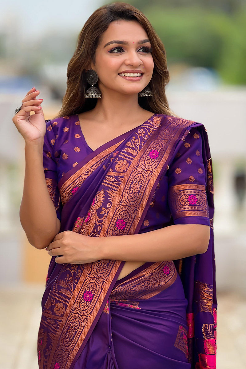 Comely Purple Paithani Silk Saree With Inspiring Blouse Piece