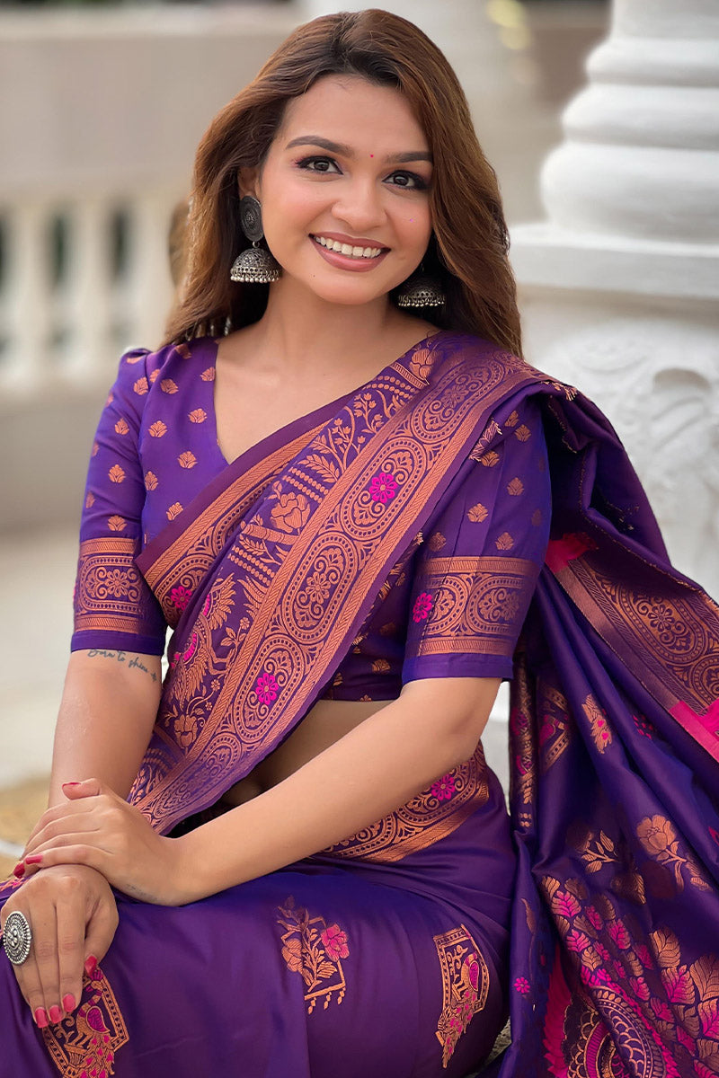 Comely Purple Paithani Silk Saree With Inspiring Blouse Piece