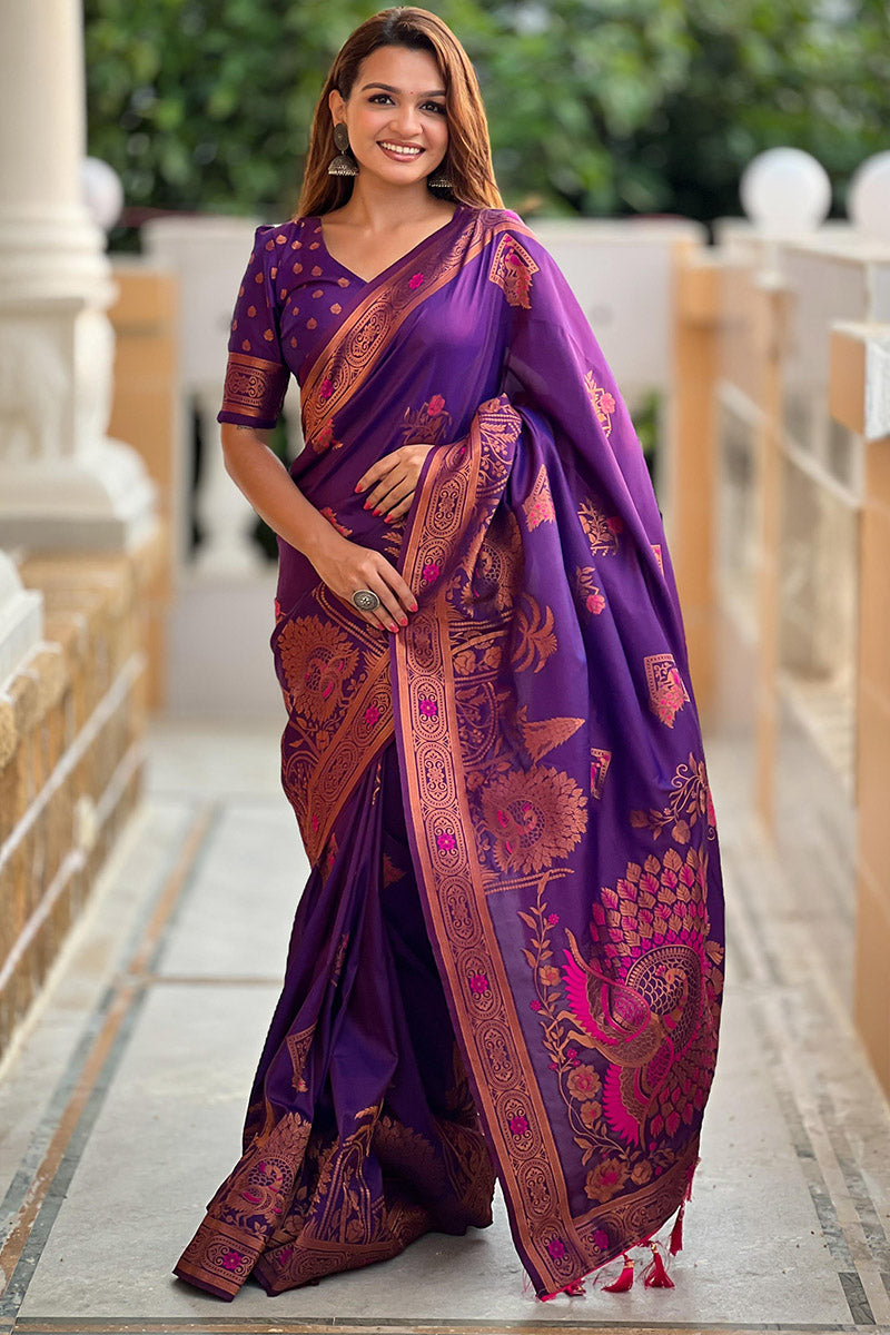 Comely Purple Paithani Silk Saree With Inspiring Blouse Piece